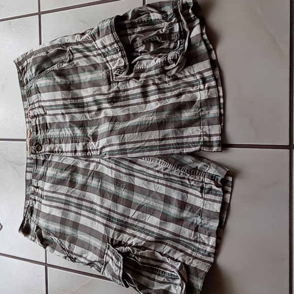 Mossimo Supply Co Men's Cargo Shorts Plaid Brown n Cream w Mint Stripe SZ 38 - Picture 2 of 16